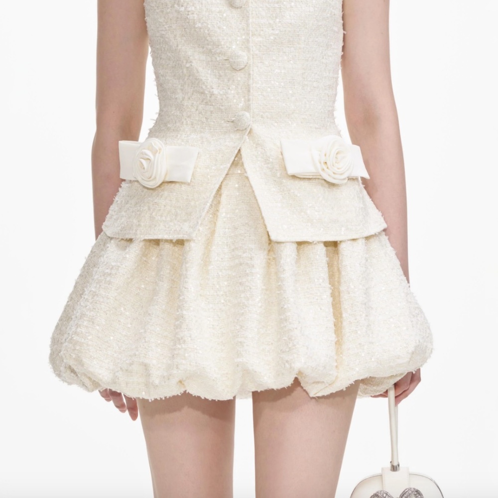 self-portrait Cream Boucle Bow Detail Mini Dress - US6 - MSRP $585 NWT - Picture 5 of 9